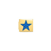 Nomination COMPOSABLE GLAM SYMBOLE Element aus Edelstahl, mit Emaille verziert, gelbgold PVD-beschichtet (01_Glitzer-Stern BLAU)